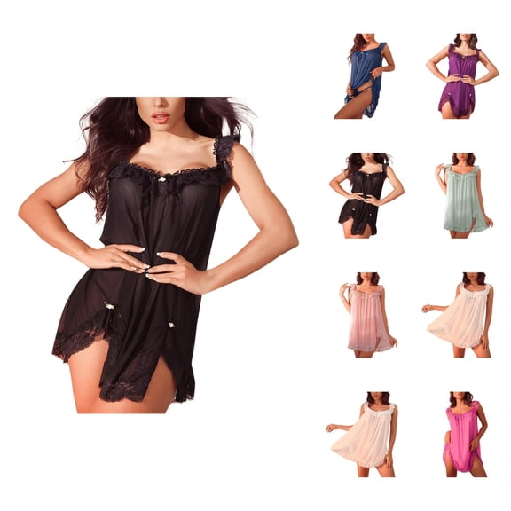 Nightgowns for Women Sheer Mesh Sleeveless Lace Sweetheart Neck Ruffle Flowy Cami Dress Lounge Dress Nightwear