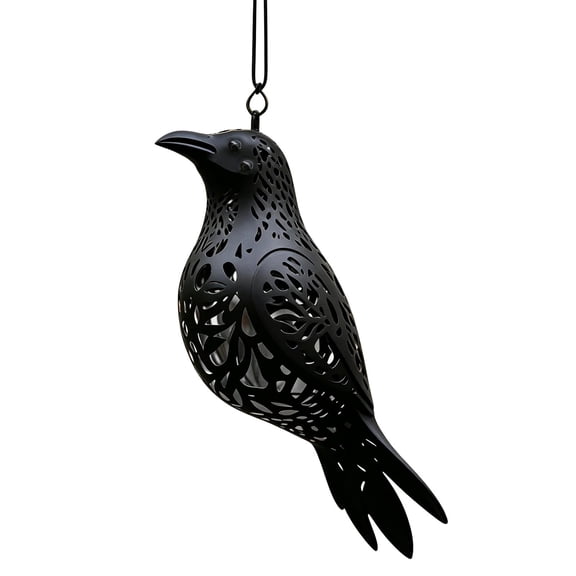 WeeWhimsy Halloween Decorations Realistic 3D Metal Hollowed Out Bird with LED Light for Indoor,Outdoor,Yard Tree,Garden