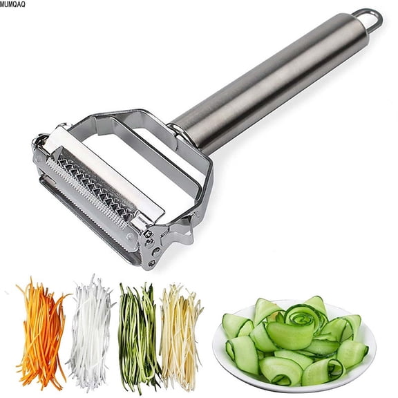 Vegetable Peeler,Stainless Steel 2 in 1 Julienne Vegetable Peeler, Vegetable Spaghetti Spiralizer Slicer Easy Spiral Zucchini Noodle Carrot, Peeling Knife Scraping Knife Stainless Steel