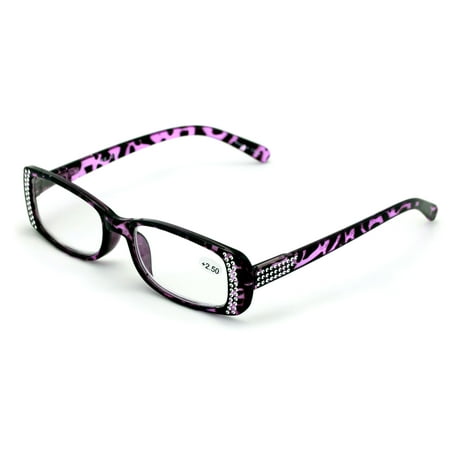 Women Rectangular Rhinestones Reading Glasses - Female Fashion Leopard Clear Lens Readers Demi Tortoise