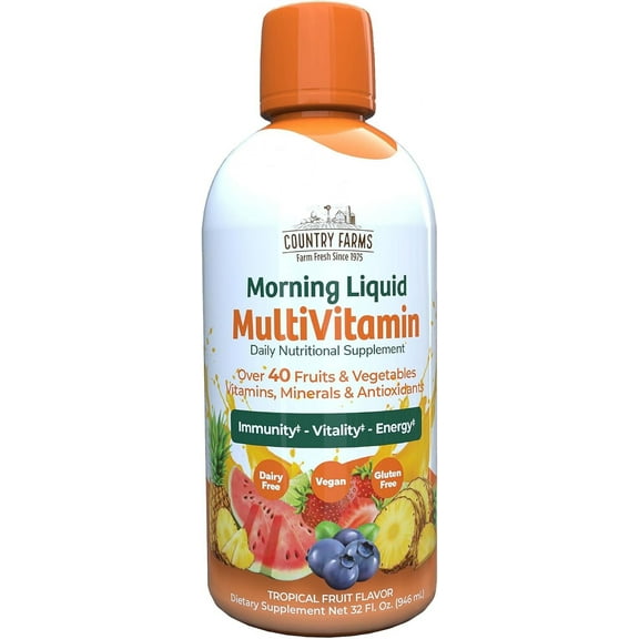 Country Farms Liquid Multivitamin, Vitamins and Minerals for Immune Support and Energy, Herbal Blend, Vegan, Multivitamin for Women and Men, Gluten Free, Tropical Fruit Flavor, 32 fl oz