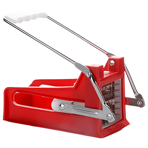 Manual Push-Type Potato Cutter, Red Lever-Action French Fry Cutter with 2 Stainless Steel Blades, Non-Slip Base, Multi-Purpose Vegetable Slicer for Homemade Chips, 7.09 x 3.15 x 1.97 in, 0.95 lbs