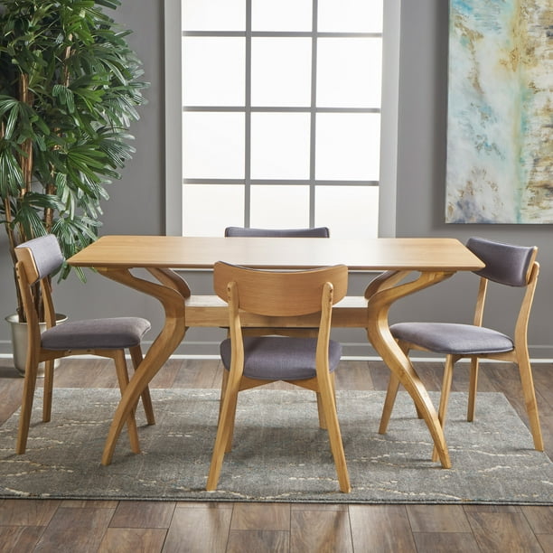 Noble House Banbury Mid Century Modern Wood 5Piece Dining Set, Natural