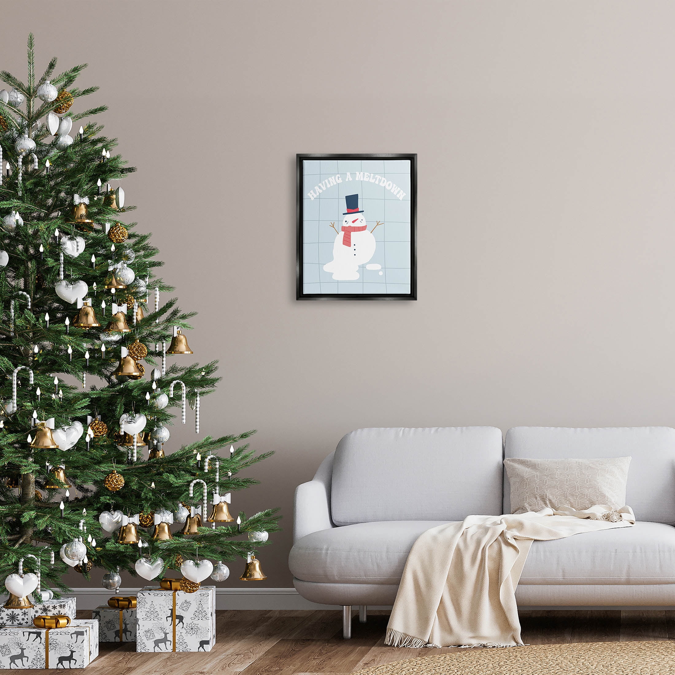 Having A Meltdown Funny Snowman Holiday Graphic Art Jet Black Framed Art Print Wall Art