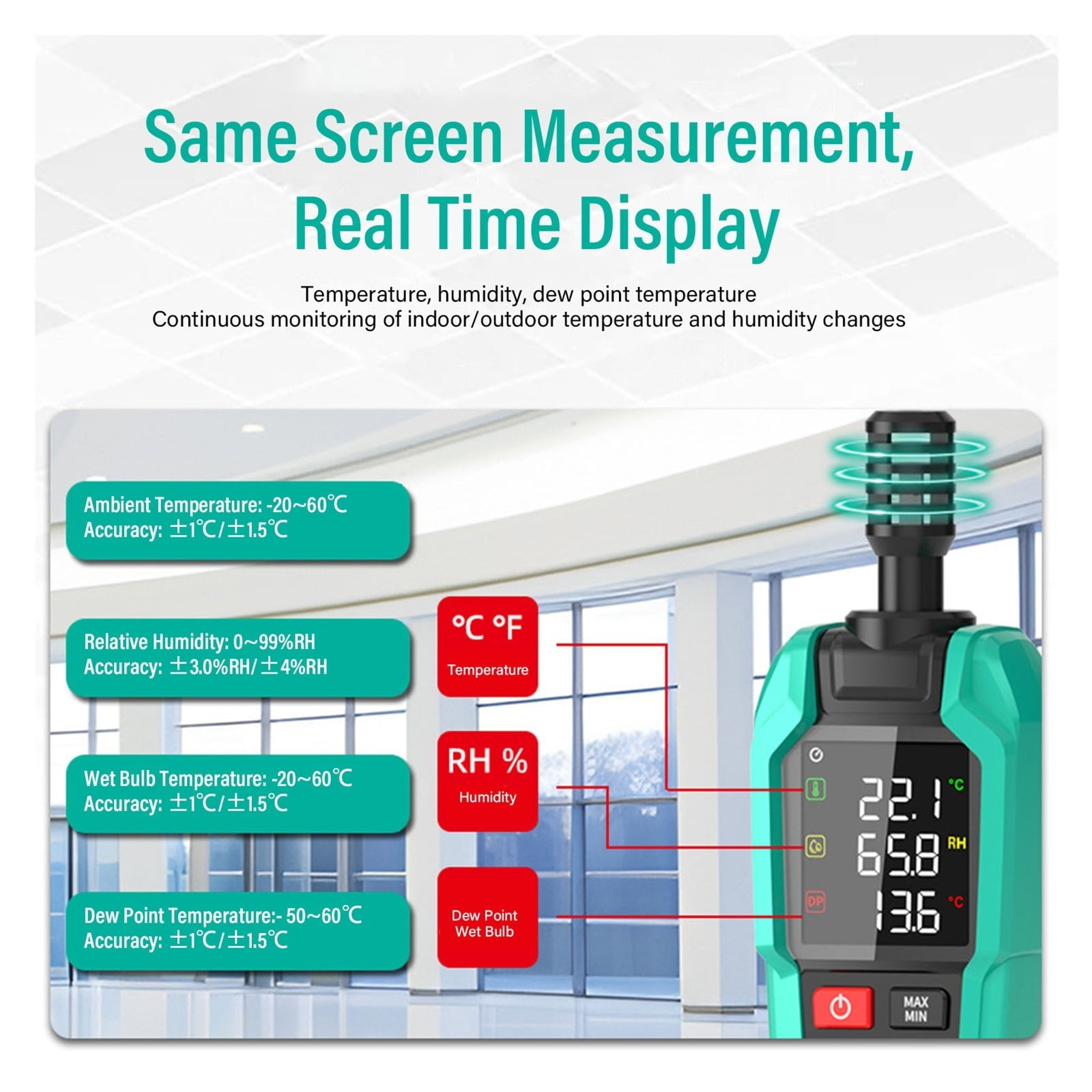 Handheld Temperature Humidity Meter Thermo Hygrometer High Sensitivity Ambient Dew Point Wet Bulb ,Fast Response