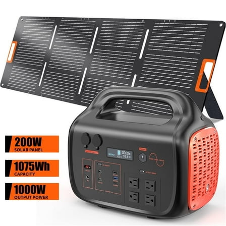 Portable Power Station 1000W - Solar Generator 1024Wh with 200W Solar Panel, USB-C Power Bank for Camping Outdoor Home Backup