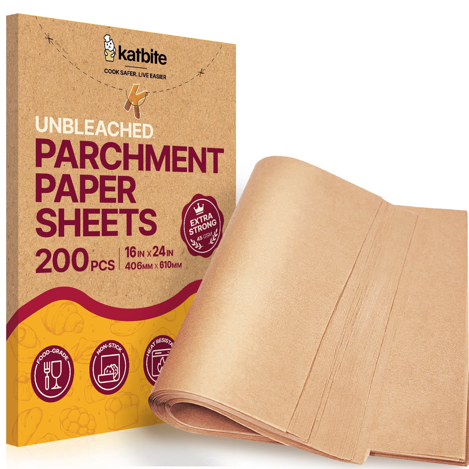 Katbite Heavy Duty Parchment Paper 12x16 inch, 200 Sheets Food