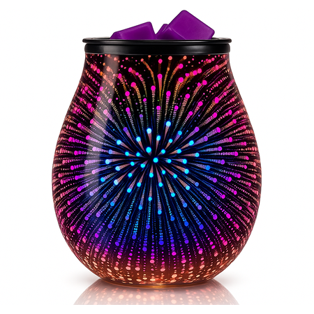 Leyoue 3D Glass Fireworks Electric Wax Melt Warmer with PTC Heating Plate 7 Colors LED Changing Light Wax Burner Melter Fragrance Warmer for Home (3D)