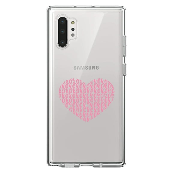 DistinctInk Clear Shockproof Hybrid Case for Galaxy Note 10 PLUS (6.8" Screen) - TPU Bumper Acrylic Back Tempered Glass Screen Protector - XOXO Heart Pink