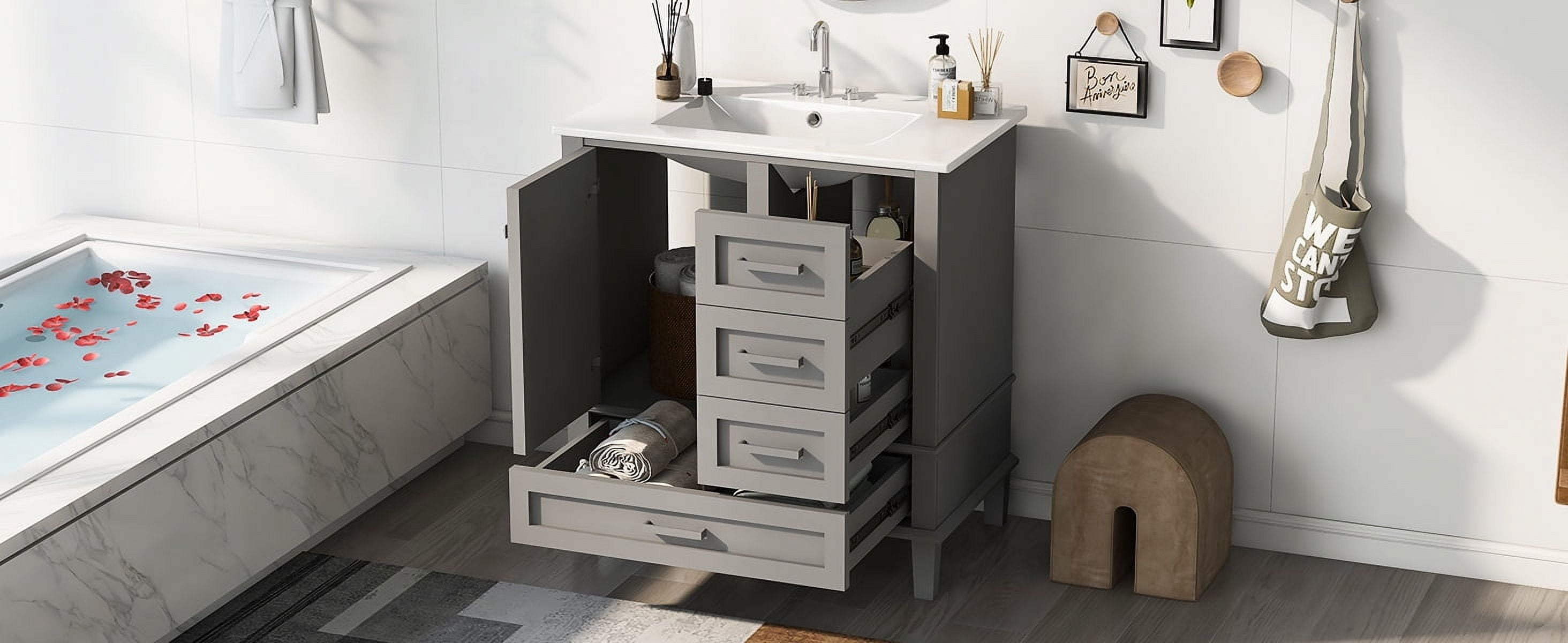 Harper & Bright Designs 30" Bathroom Vanity, Bathroom Cabinet with Sink Combo Set, Bathroom Storage Cabinet with Soft Closing Door and 3 Drawers, Grey