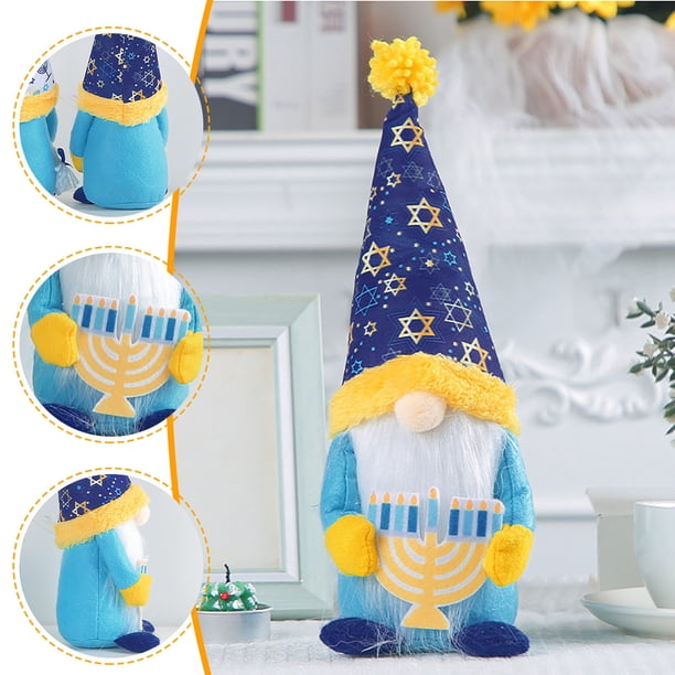 Decoración de muñeco de Hanukkah Rudolph Sombrero azul Muñeca sin rostro Decoración de muebles