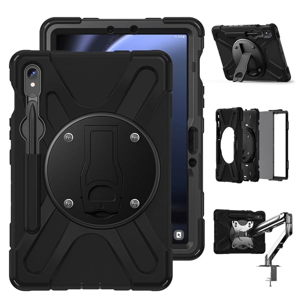XYX Case for Samsung Galaxy Tab S10 FE/S10 Lite 10.9 inch with VESA 75x75mm, 360 Rotation Kickstand & Shoulder Strap & Screen Protector, Black