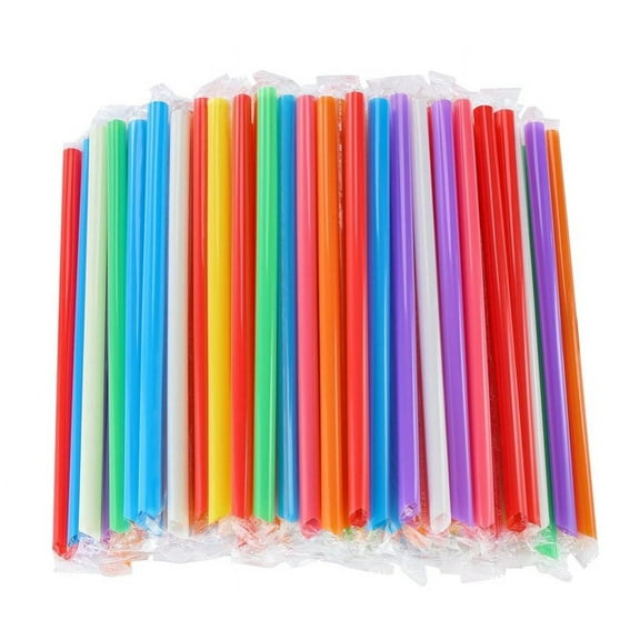 Topboutique 100 Pcs Jumbo Smoothie Straws Boba Straws,Colorful Disposable Plastic Milkshake Straws Wide-mouthed Large Straw,Individually Wrapped (0.43" Wide X 9.45" Long)