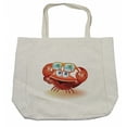 thumbnail image 1 of Crabs Shopping Bag, Comical Oceanic Character Looking Under His Sunglasses with Palm Trees, Eco-Friendly Reusable Bag for Groceries Beach and More, 15.5" X 14.5", Cream, by Ambesonne, 1 of 2