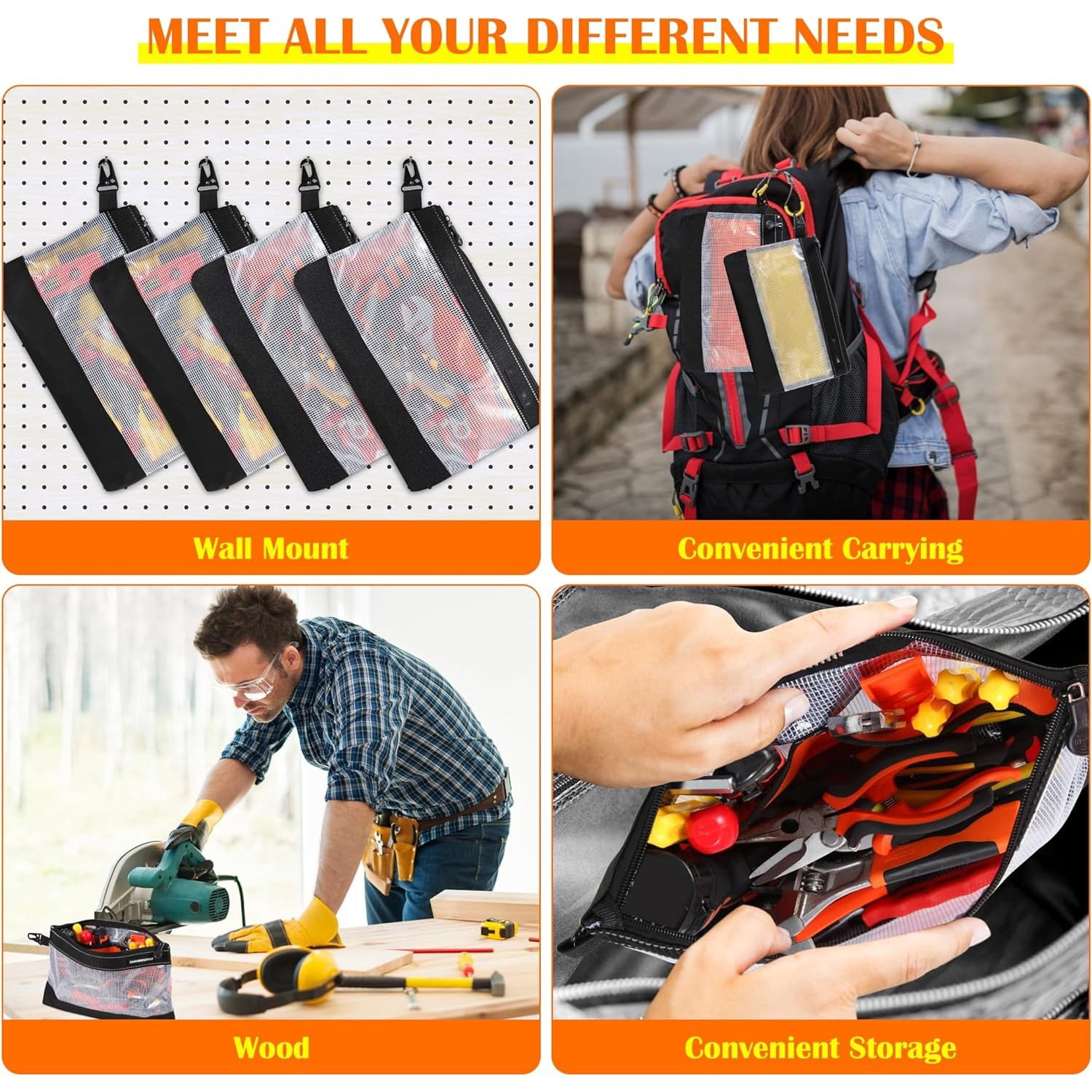 Zipper Clear Tool Pouch Small Tool Bag Multi-purpose Organizer Waterproof Pack Of 4pcs