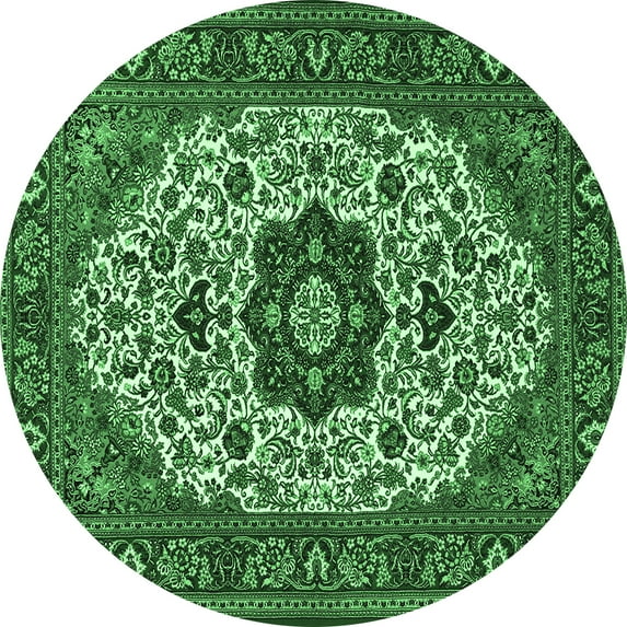 Ahgly Company Indoor Round Medallion Emerald Green Traditional Area Rugs, 4' Round