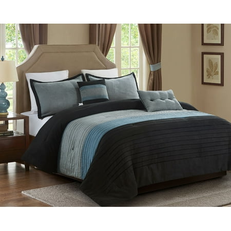 5 Piece Micro Suede Comforter Set King Black Grey Walmart Com