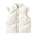 thumbnail image 2 of CBASIHI Toddler Girls Ruffle Sleeve Vests Fall Winter Cute Casual Lightweight Stand Collar Sleeveless Warm Jacket White 2T, 2 of 8