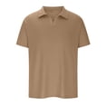 thumbnail image 5 of ZCFZJW Men's Zipper Shirts Waffle Knit T Shirts Summer Short Sleeve Casual Slim Fit Knitted Golf Shirt Solid Color Basic Tee Shirt Khaki L, 5 of 8