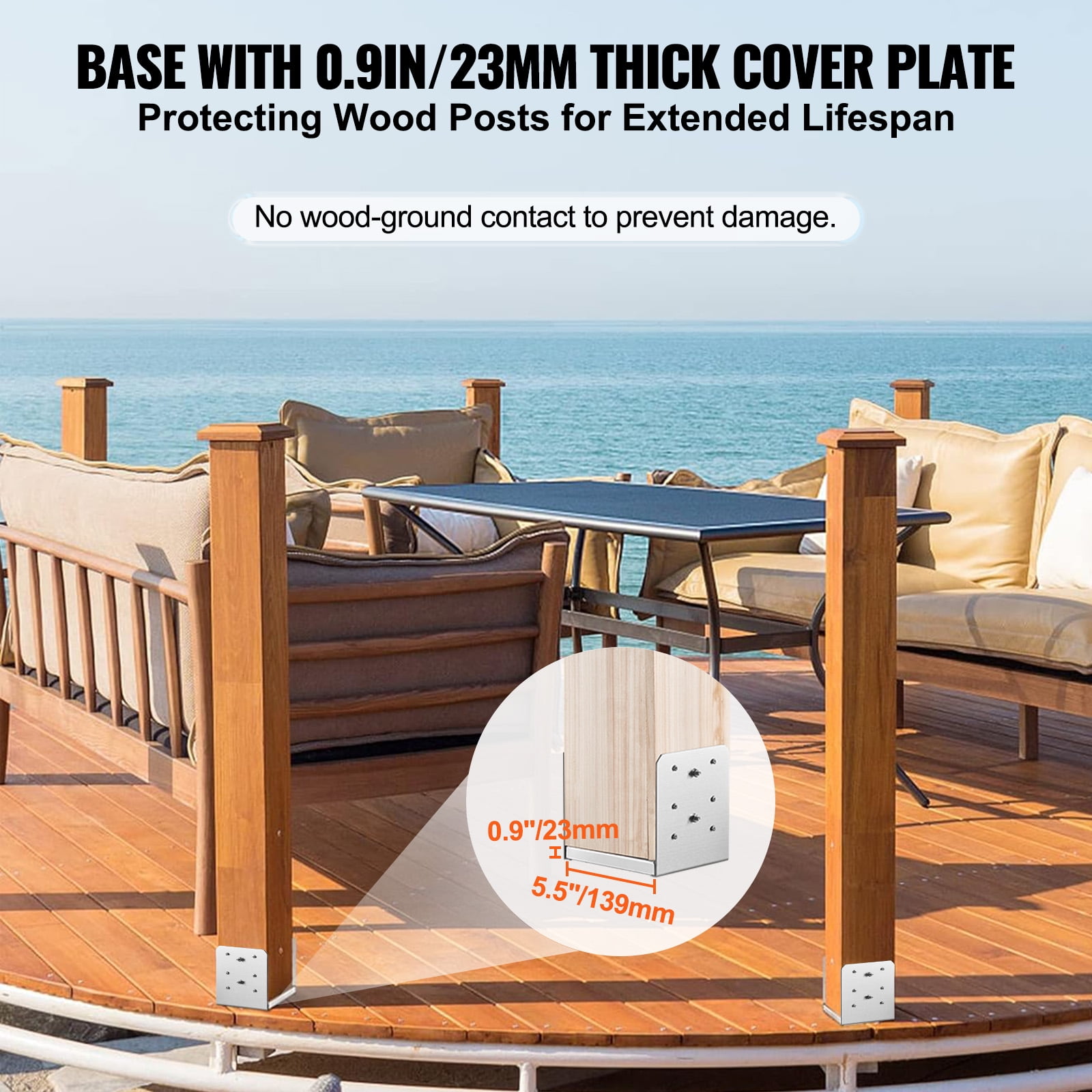 VEVOR 6"x 6" Post Base, 10Pcs Stainless Steel Adjustable Post Anchor Bracket(Internal 5.9 x 5.5"), Adjustable Post Base for Pavilion Deck Porch Handrail Railing Support Decorative Anchor Plate