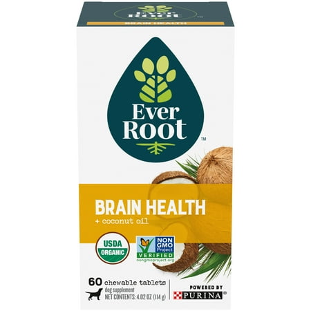 UPC: 0038100189516 | EverRoot Brain Health Chewable Tablets With Coconut Oil Dog Brain Supplement by Purina 4.02 oz. Canister