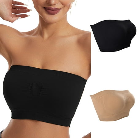 Holiday Clothing Xysaqa 2 Piece Womens Bandeau Strapless Bra Seamless Strapless Bralette Bras for Women Soft Stretchy Bandeau Tube Top Bra Comfy Breathable L
