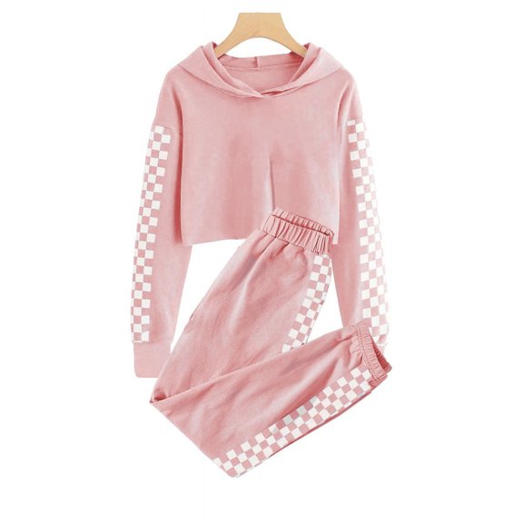 Children Girls Long Sleeve Crop Hoodie Sweatshirt & Sweatpants Set