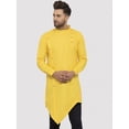 thumbnail image 1 of eloria Men's Traditional Yellow Cold-Shoulder Sleeves Asymmetric Kurta, 1 of 7
