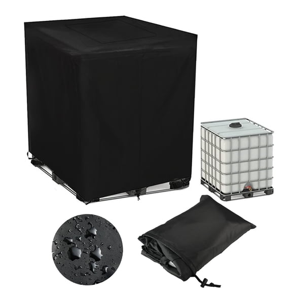 IBC Tote Cover, 420D Oxford Cloth Sunshade, Outdoor Water Tank Waterproof Cover for 1000L(264Gal), Ton Barrel Protective Hood Cover with Zipper & Buckle, Black