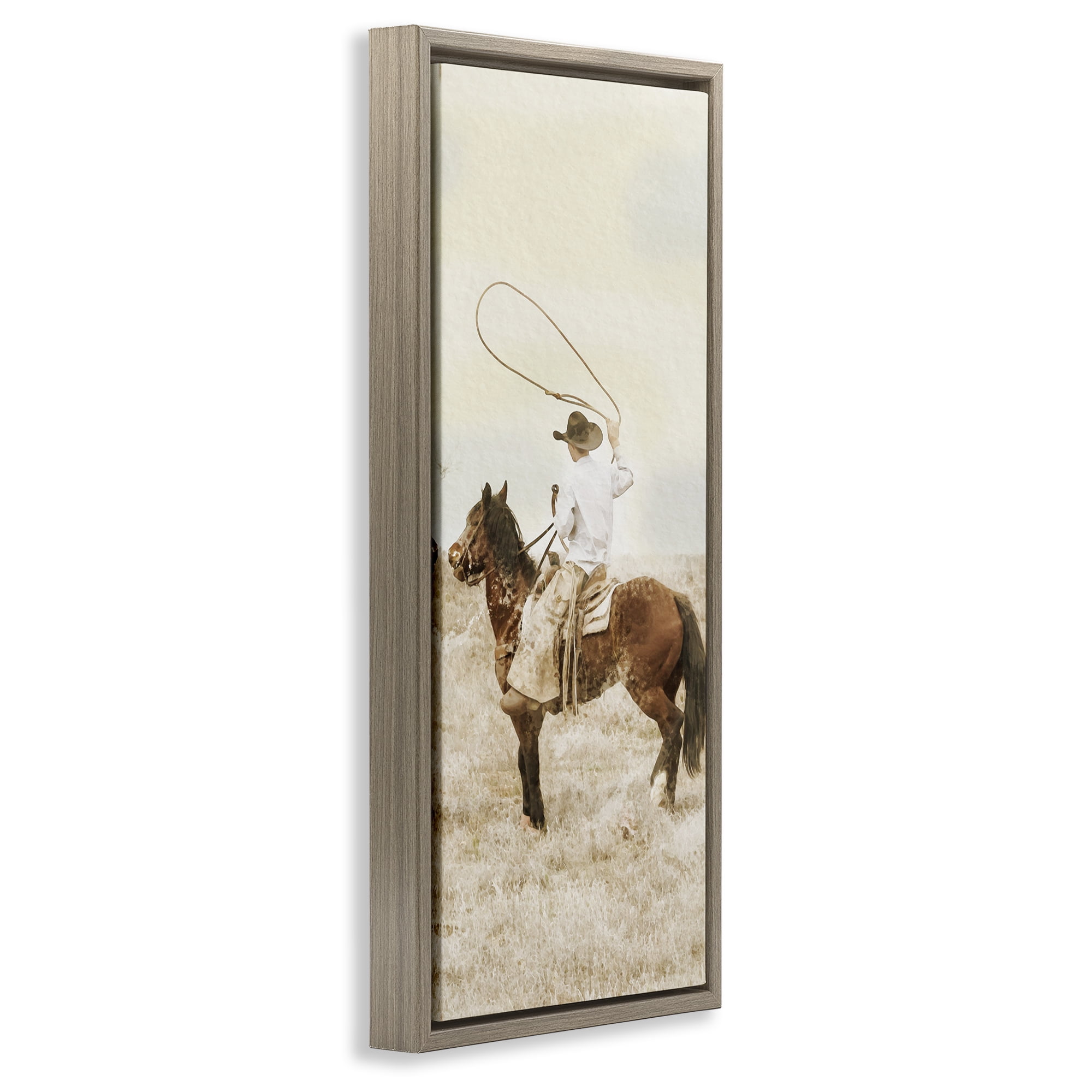 Stupell Industries Wrangling Cowboy Lasso Brown Framed Floater Canvas Wall Art, design by Marcus Prime