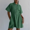thumbnail image 2 of asdoklhq Overall Dress for Women Fashion Women Zipper V-Neck Summer Solid Short Sleeve Mini Dress Green 2X, 2 of 5