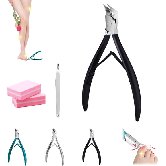 Outfany Easyclip, Grishay Easyclip Cortaúñas, Mango Largo Profesional para Uñas Encarnadas y Gruesas, Cortaúñas de Hoja Recta Antideslizante de Apertura Amplia (Negro)