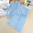 thumbnail image 2 of Kids Fashionable Long Sleeve Solid Color Shirt and Extended Pants Set, Stylish Lightweight Two-Piece Outfit for Spring Casual Wear Light Blue 10 Years, 2 of 9