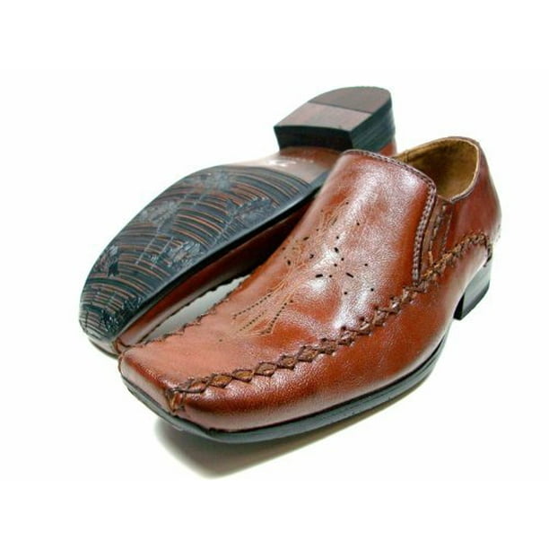 J'aime Aldo Kids Boys Brown Slip On Cross Design Dress Shoes Styled