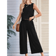 thumbnail image 5 of Conjunto de Dos Piezas de Verano para Mujer: Top Corto Básico Sin Mangas con Cuello Redondo y Pantalones Anchos con Bolsillos Negro S, 5 of 7