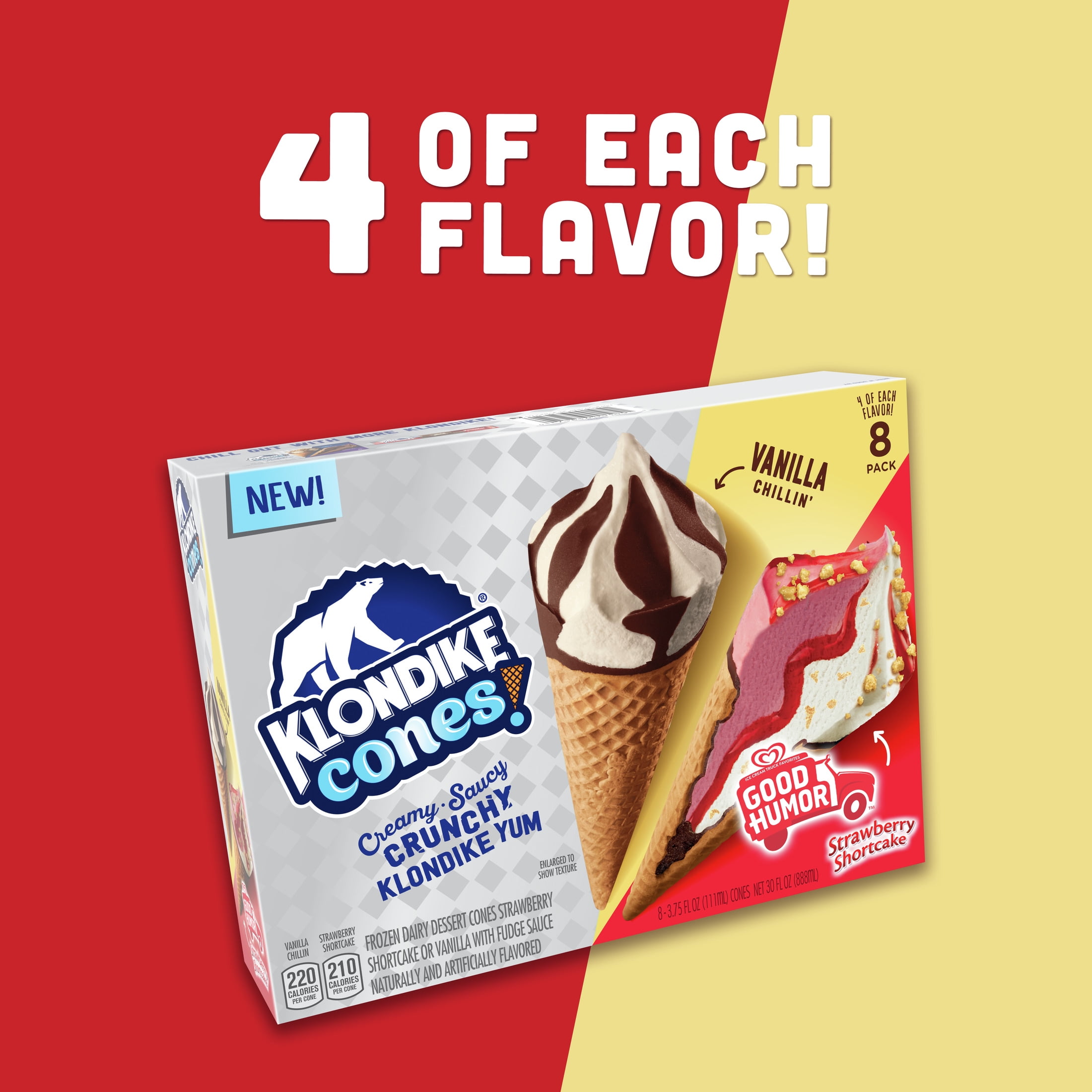 Klondike Cones Good Humor Strawberry Shortcake & Vanilla Chillin’ Ice Cream Cones Frozen Desserts, 8 Count