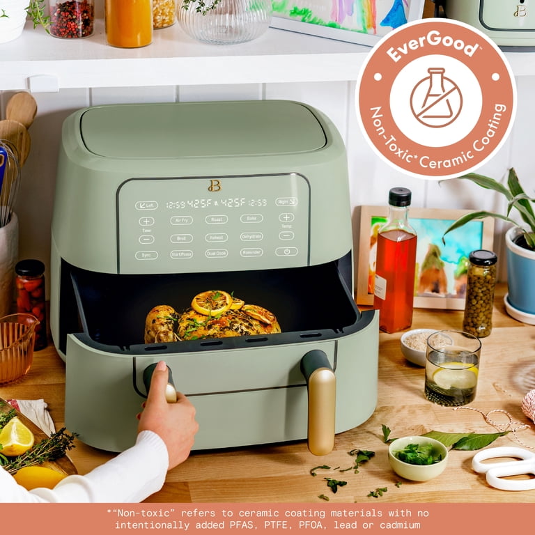 Beautiful 9 Qt TriZone Dual Basket Air Fryer, EverGood Ceramic