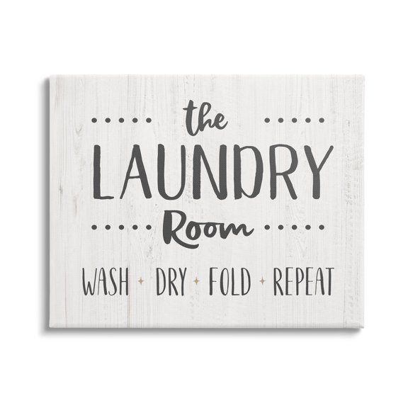 Laundry Room Wash Dry Fold Repeat Typography Graphic Art Gallery Wrapped Canvas Print Wall Art