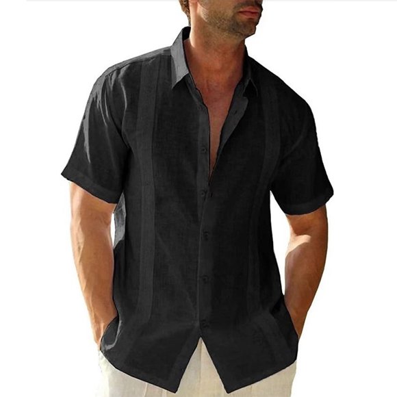 Sonducket Camisa con botones para hombre, para viajar, senderismo, verano, fiesta en la piscina, caminar en la playa, Tops ajustados, ropa de Camisetas Negro SG