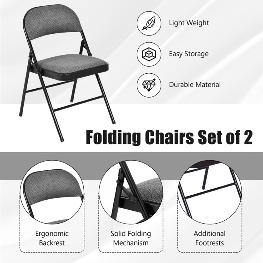 Finihen Folding Chairs Set of 2, Folding Dining Chairs, 2 PCS Folding Chair Set with Upholstered Seat and Fabric Covered Backrest, for Inside Outside Home Office, Black Finihen Folding Chairs Set of 2, Folding Dining Chairs, 2 PCS Folding Chair Set with Upholstered Seat and Fabric Covered Backrest, for Inside Outside Home Office, Black