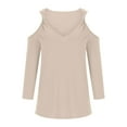 thumbnail image 5 of GigrtiJin Fall cold Shoulder V-Neck Tops 3/4 Sleeve Pullover Solid Color Shirts Casual Going out Fashion Blouses, 5 of 7