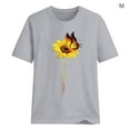 thumbnail image 2 of Blouse Été Manches Courtes T-shirt Tournesol Imprimé Femmes Col Rond Imprimé Rond Été Short Cou Top, Gris Clair, M, 2 of 5