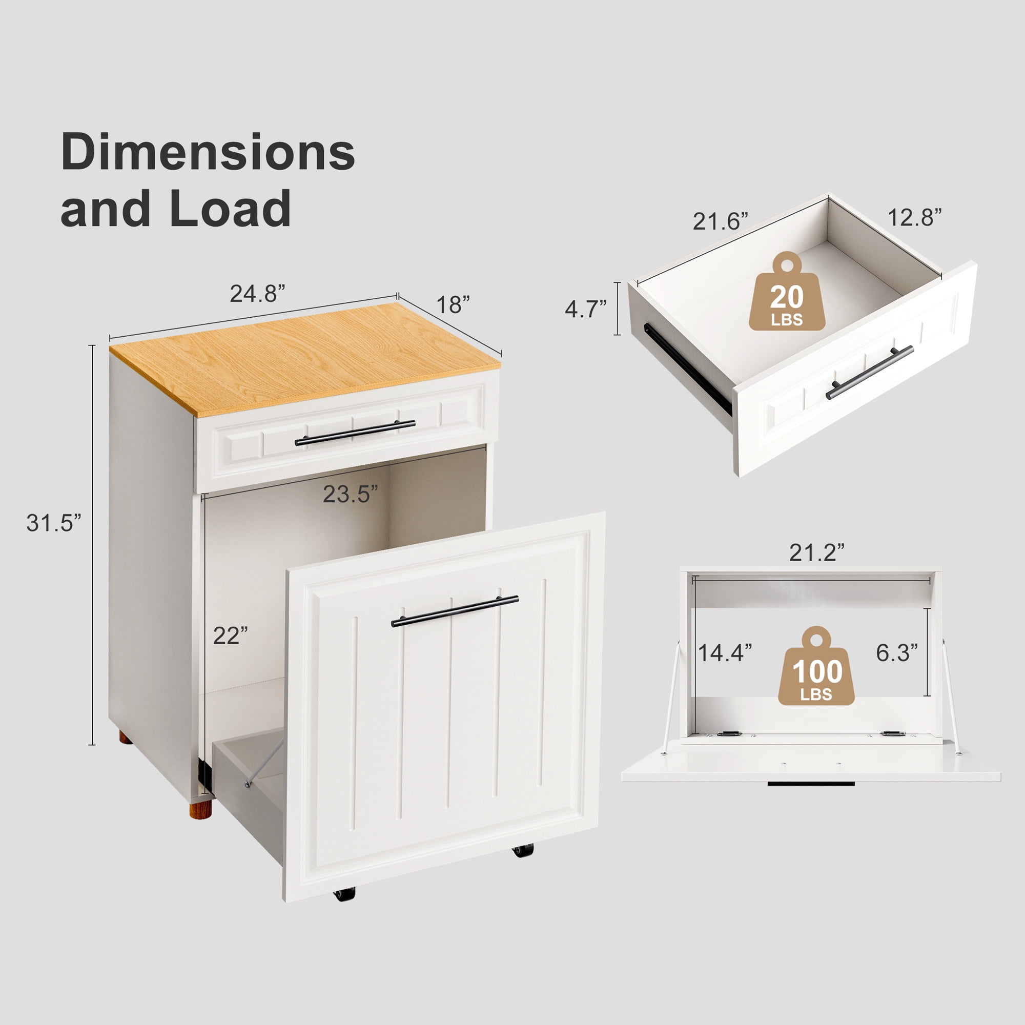 Double Pull Out Trash Can Cabinet for 2×10 Gallon Bins, Pet Proof Hidden Trash Bin Cabinet with Drawer, Freestanding Wooden Garbage Recycling & Laundry Hamper for Kitchen, Laundry, Living Room