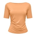 thumbnail image 3 of Elegyee Casual Short Sleeve T Shirt for Women Summer Solid Round Neck Ruched T-Shirt Top, 3 of 3