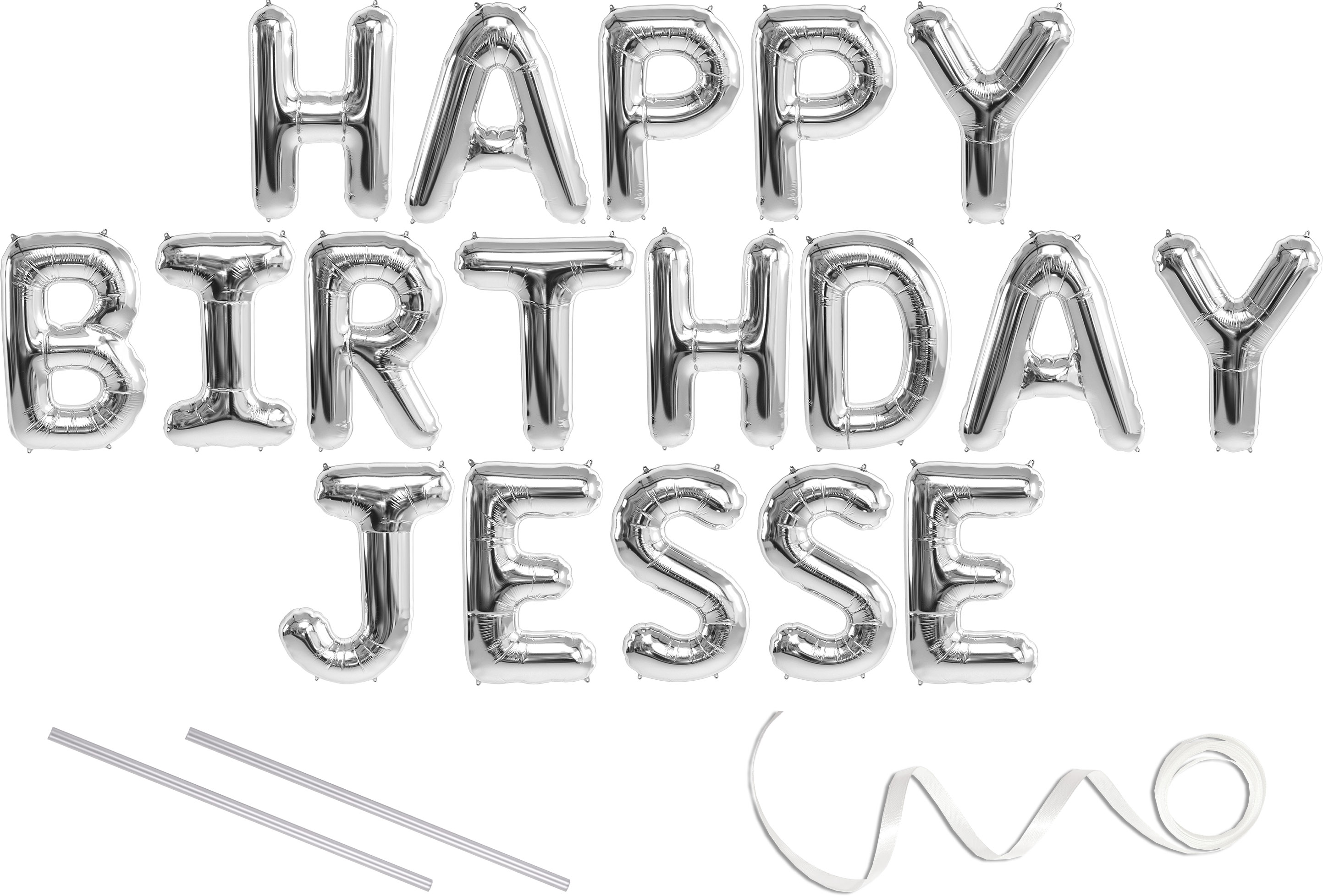 Jesse, Happy Birthday Mylar Balloon Banner Silver 16 inch Letters