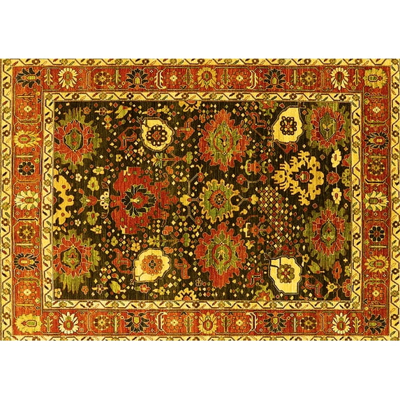 Ahgly Company Machine Washable Indoor Rectangle Oriental Yellow Industrial Area Rugs, 6' x 9'