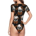thumbnail image 4 of Daiia Butterfly Skull print Women's Crew Neck Short Sleeve Bodysuit Fashion Tops Fit Casual Basic Extender Bodysuit-XX-Large, 4 of 9