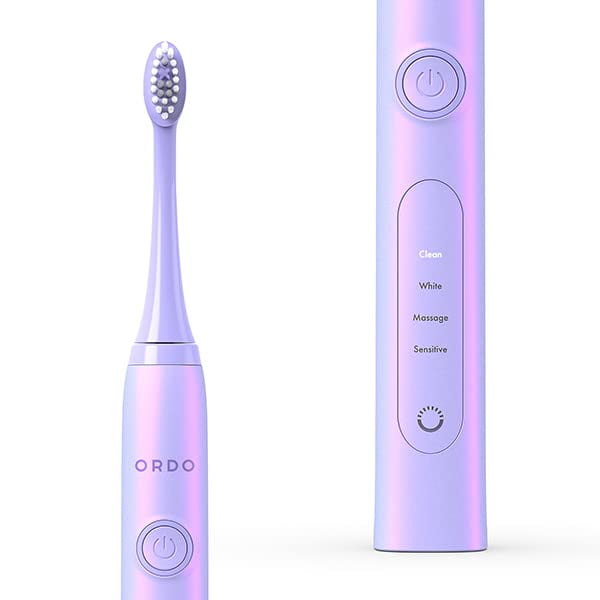Ordo Sonic Electric Toothbrush Advanced Smart Tech with 4 Brushing Modes Fast Rechargeable Battery and Silicone-Polishing Element USB Charger for Adults Purple Pearl Violet