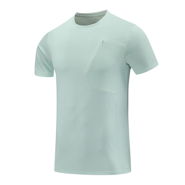 Camiseta Deportiva de Color Sólido de los Hombres, Top de Manga Corta Respirable Hielo de Verano para Correr Al Aire Libre Y Desgaste Casual, Camiseta Atlética de Humedad