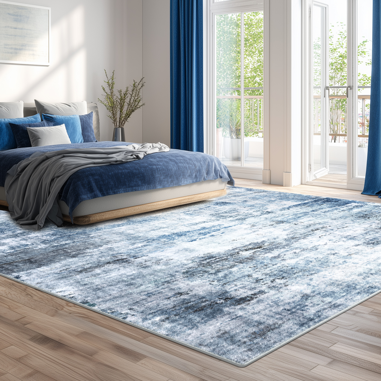 Area Rugs for Living Room, Homasen 8'x10' Washable Indoor Rug Dream Light Blue, Soft Low Pile Stain Resistant Carpet for Bedroom, Dinning Room